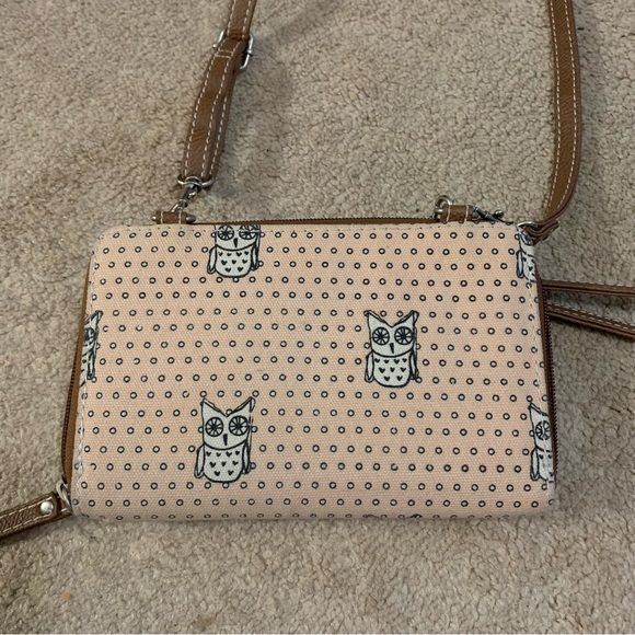 Unionbay Womens Owl Print Beige Crossbody Wallet Bag - Picture 4 of 9